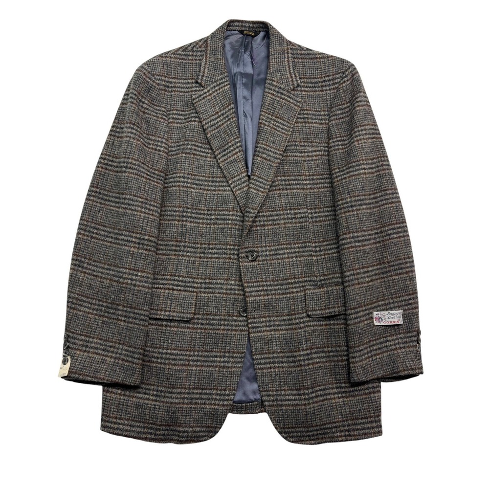 NEW vtg Corbin 42L 43L Gray Brown Plaid Tweed Blazer Jacket Sport Suit Coat USA